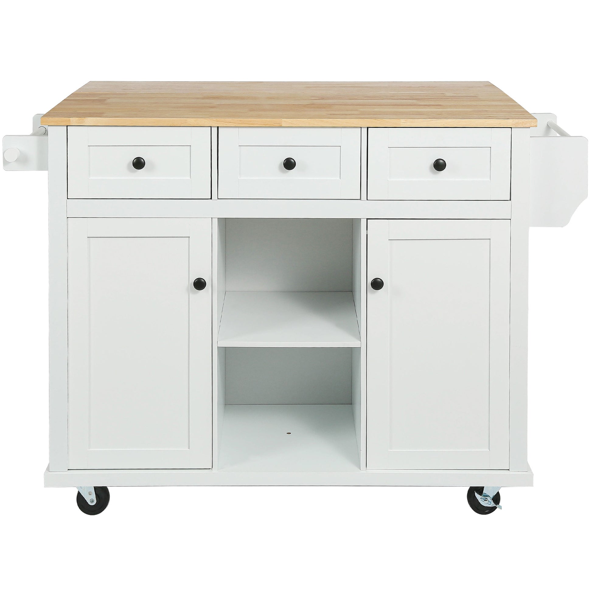 Kitchen Cart with Rubber wood Drop Leaf Countertop white-mdf