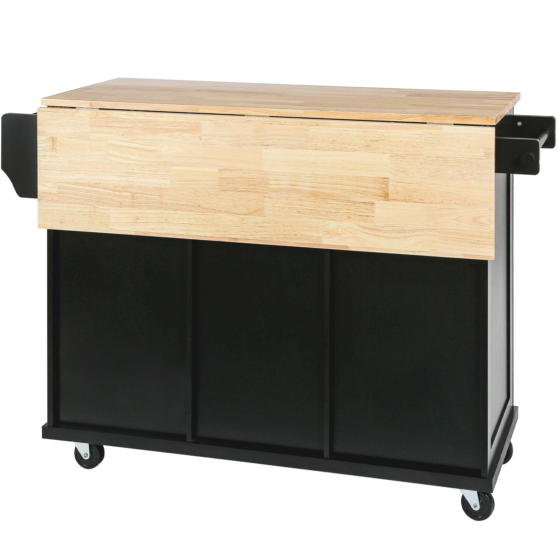 Kitchen Cart with Rubber wood Drop Leaf Countertop black-mdf