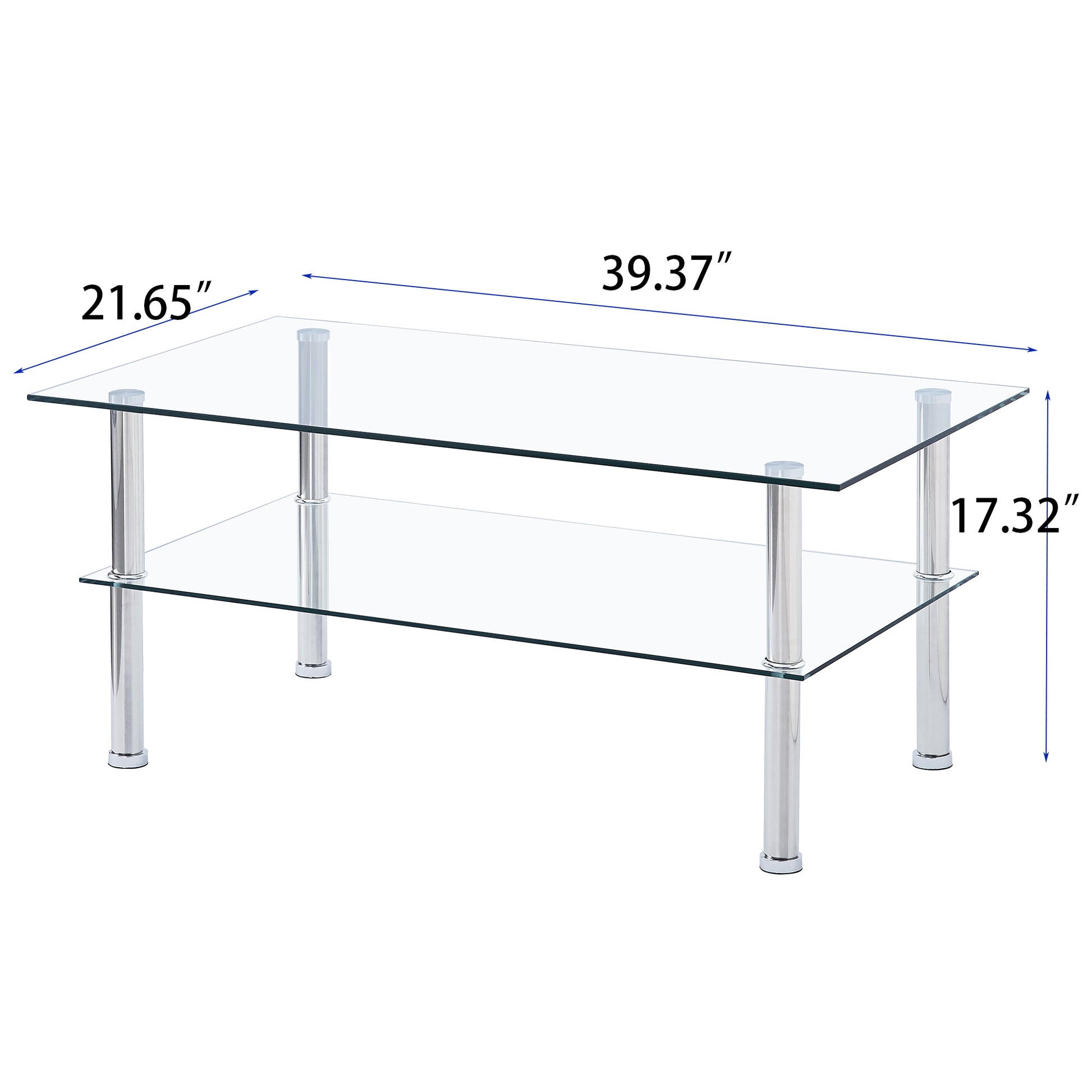 Clear Clear Glass Coffee Table, Tempered Glass