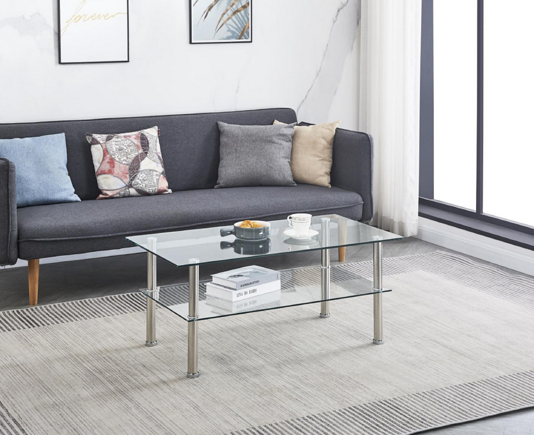 Clear Clear Glass Coffee Table, Tempered Glass