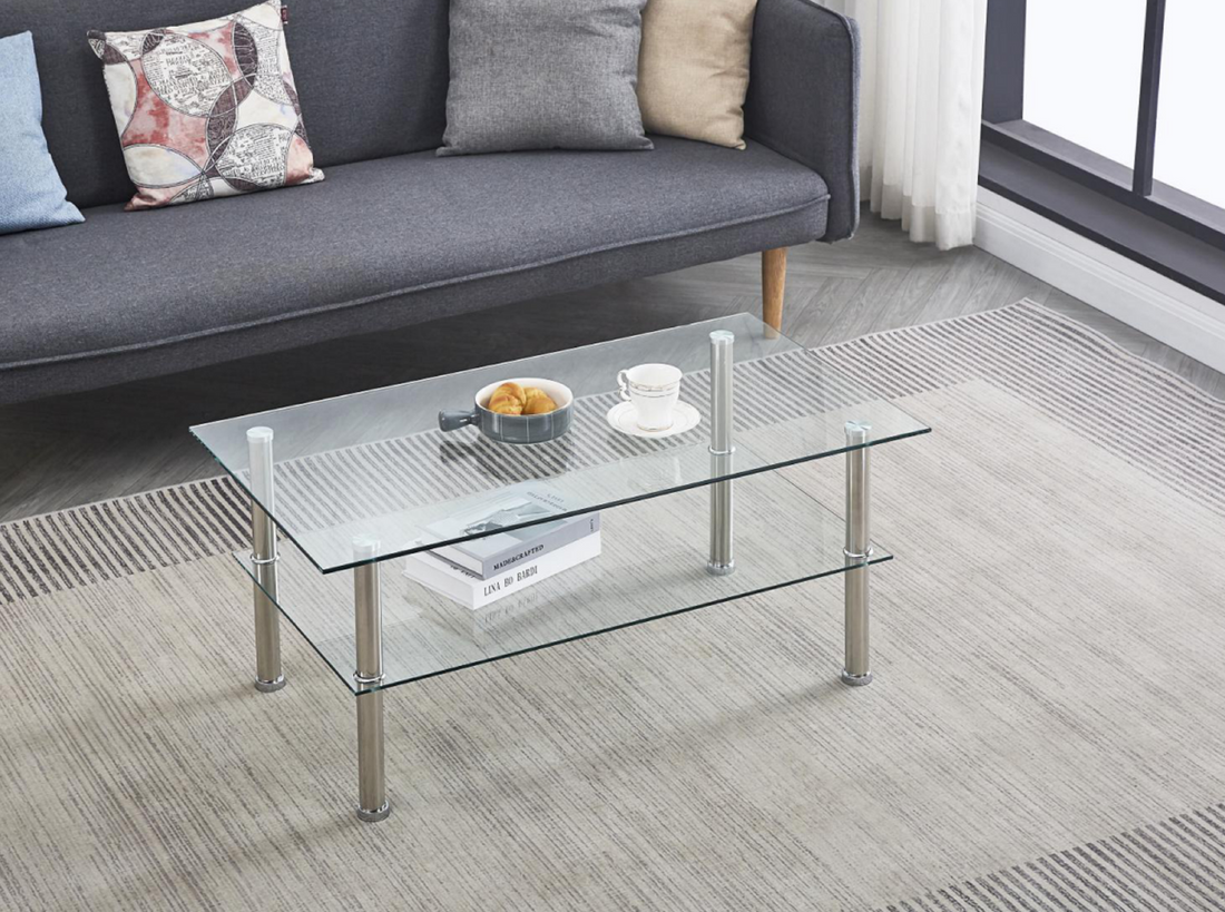 Clear Clear Glass Coffee Table, Tempered Glass