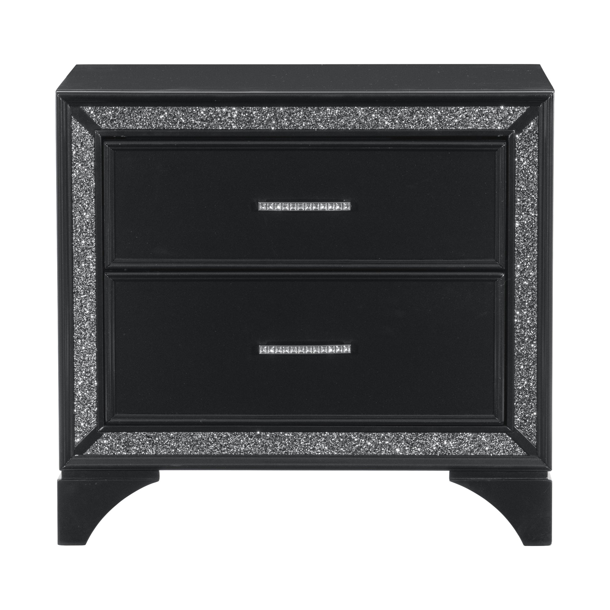 Glamourous Peal Black Metallic Finish 1pc Nightstand black-2 drawers-bedroom-modern-solid wood