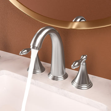 2 Handle Widespread Bathroom Faucet 3 Hole, with Pop brushed nickel-stainless steel