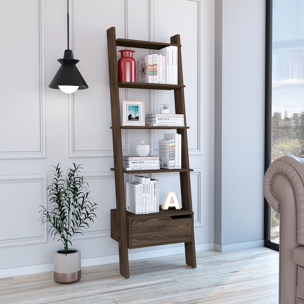 Haven 1 Drawer 4 Shelf Ladder Bookcase Dark