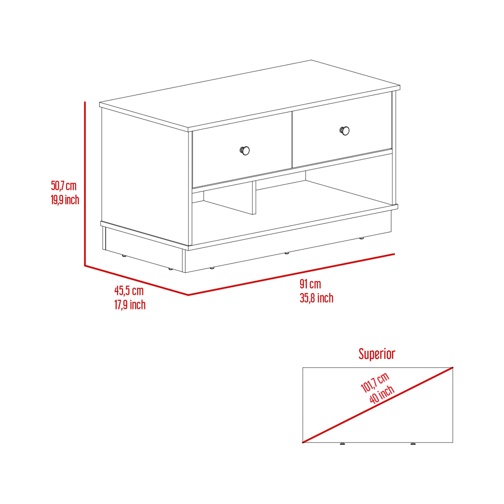 Willamette Rectangle 2 Shelf 2 Drawer Storage Bench black-particle board