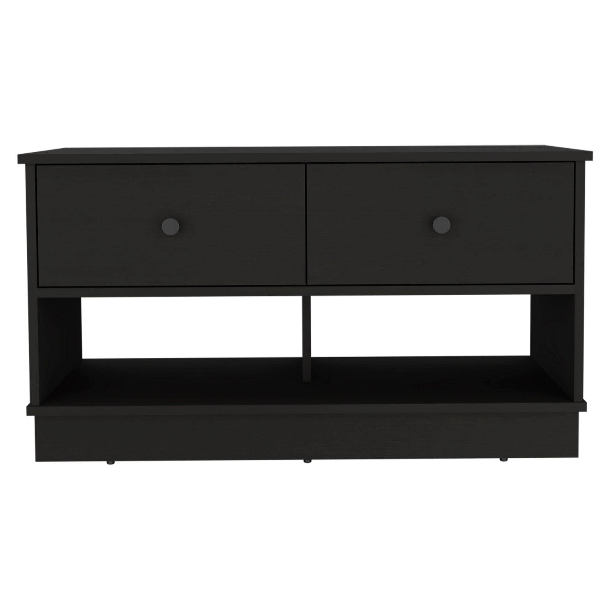 Willamette Rectangle 2 Shelf 2 Drawer Storage Bench black-particle board