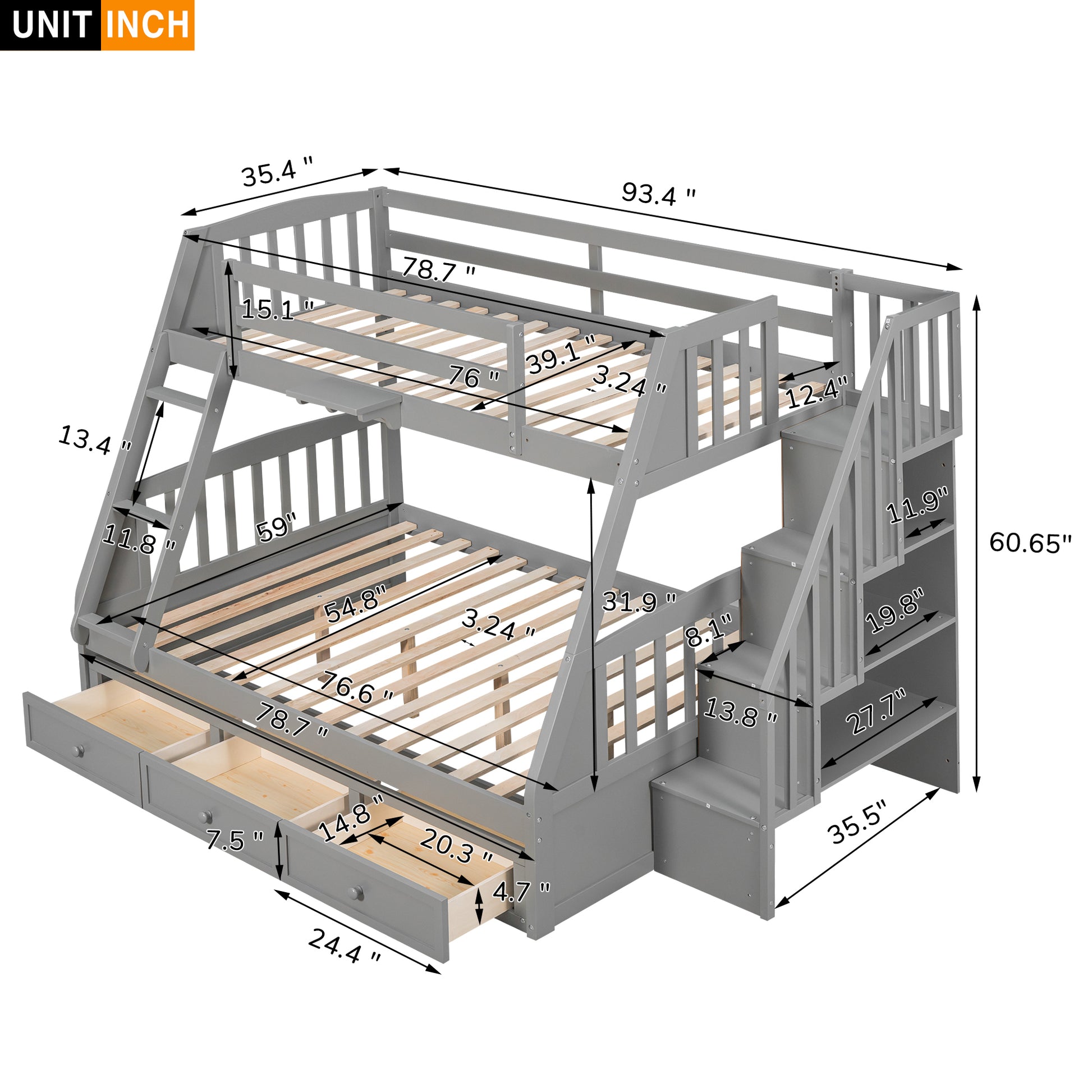 Twin Over Full Bunk Bed With Drawers Ladder And -