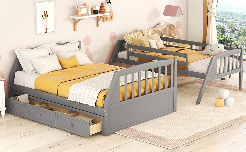 Twin Over Full Bunk Bed With Drawers Ladder And -