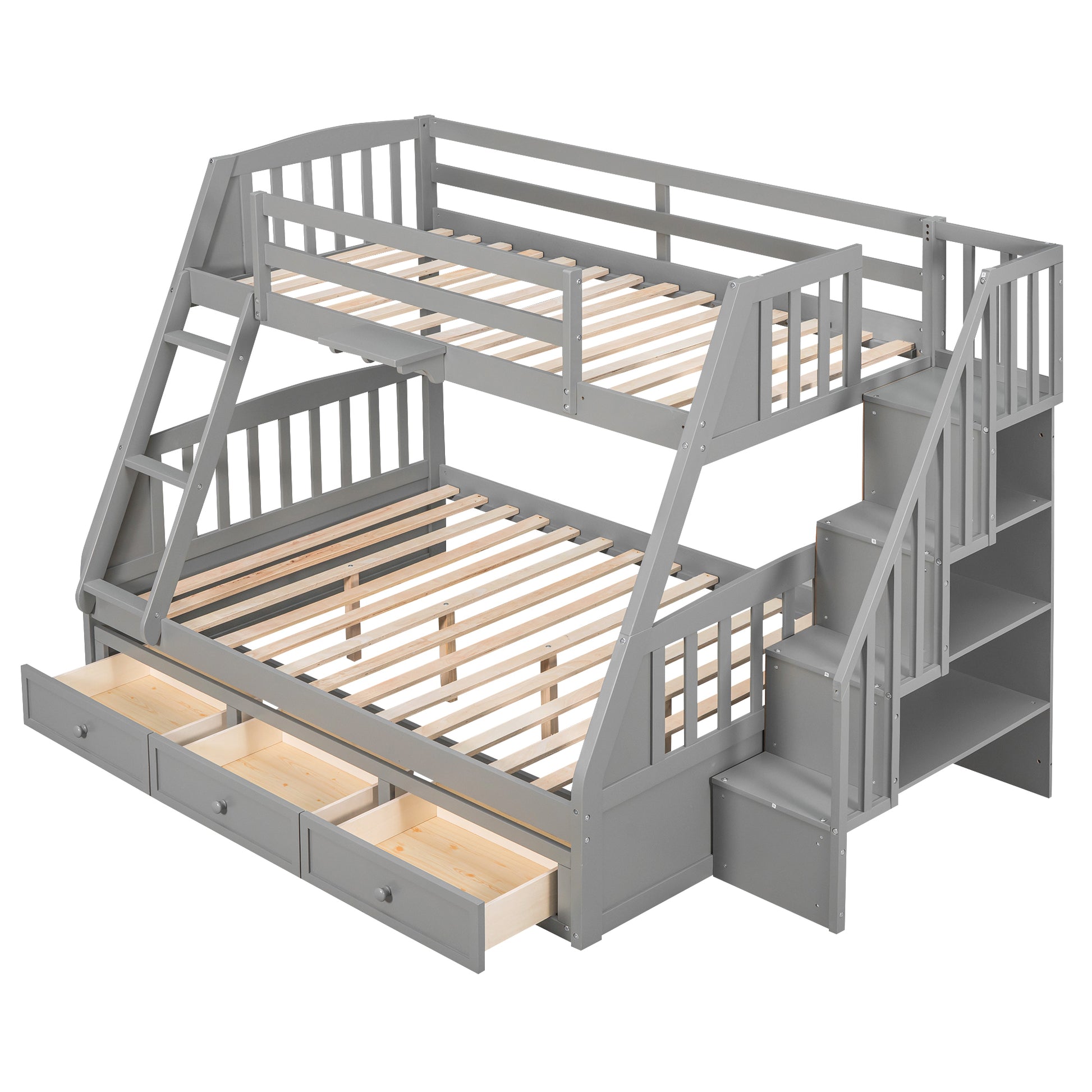 Twin Over Full Bunk Bed With Drawers Ladder And -