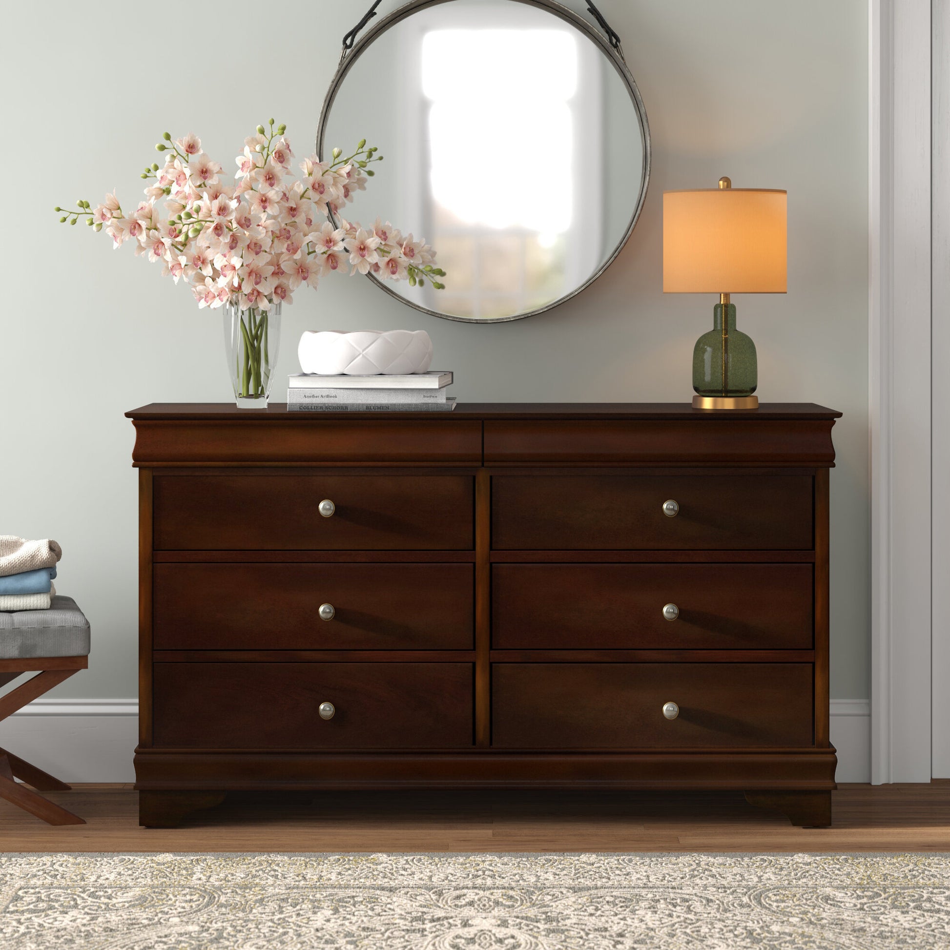 Brown Cherry Finish Louis Phillipe Style Bedroom brown mix-5 drawers &