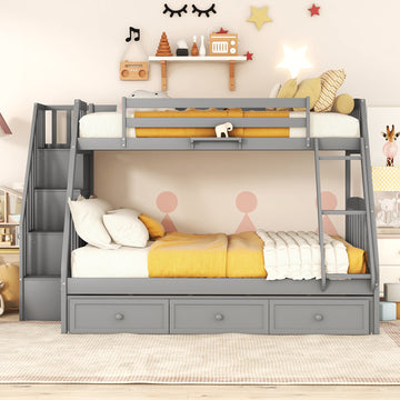 Twin Over Full Bunk Bed With Drawers Ladder And -