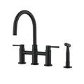 Double Handle Bridge Kitchen Faucet with Side Spray matte black-stainless steel