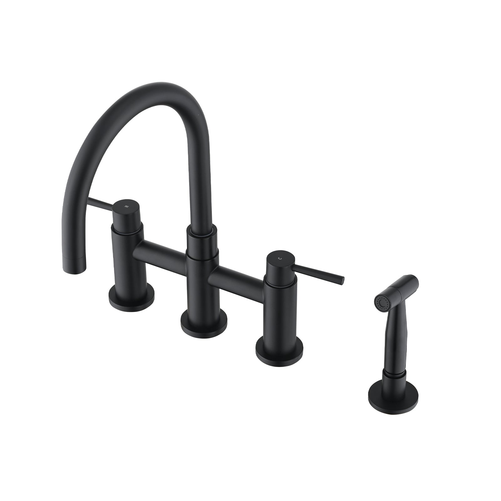 Double Handle Bridge Kitchen Faucet with Side Spray matte black-stainless steel