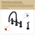 Double Handle Bridge Kitchen Faucet with Side Spray matte black-stainless steel