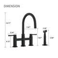 Double Handle Bridge Kitchen Faucet with Side Spray matte black-stainless steel