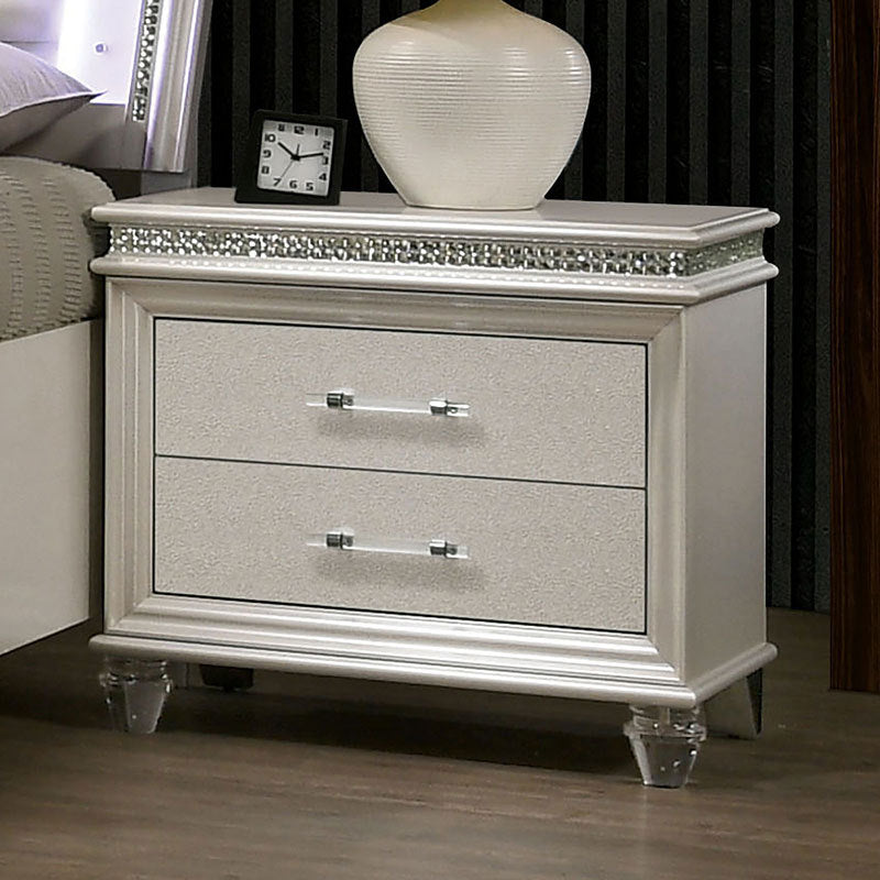 Classic Silver1pc Nightstand Only Contemporary Solid silver-2 drawers-bedroom-bedside