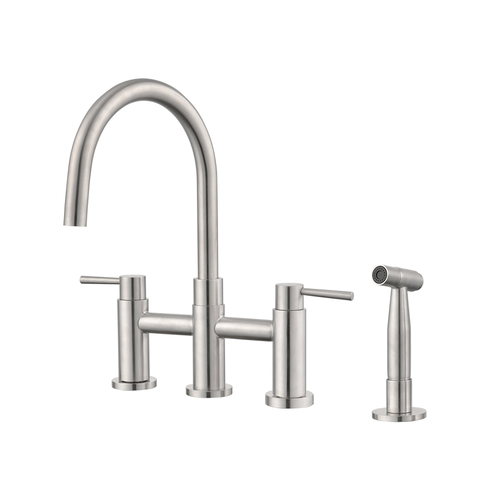 Double Handle Bridge Kitchen Faucet with Side Spray brushed nickel-stainless steel