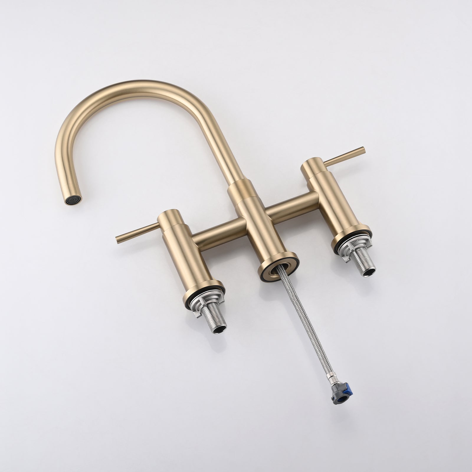 Double Handle Bridge Kitchen Faucet with Side Spray brushed gold-stainless steel