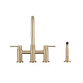 Double Handle Bridge Kitchen Faucet with Side Spray brushed gold-stainless steel