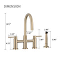 Double Handle Bridge Kitchen Faucet with Side Spray brushed gold-stainless steel