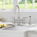 Double Handle Bridge Kitchen Faucet with Side Spray brushed nickel-stainless steel