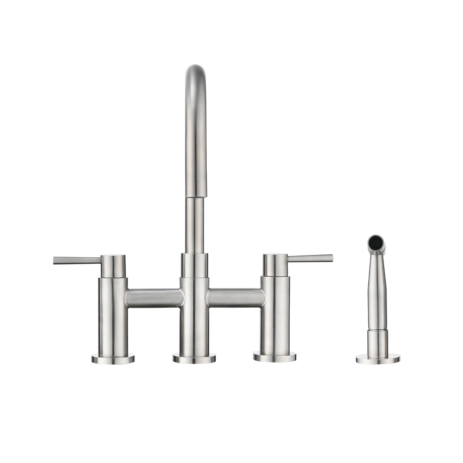 Double Handle Bridge Kitchen Faucet with Side Spray brushed nickel-stainless steel