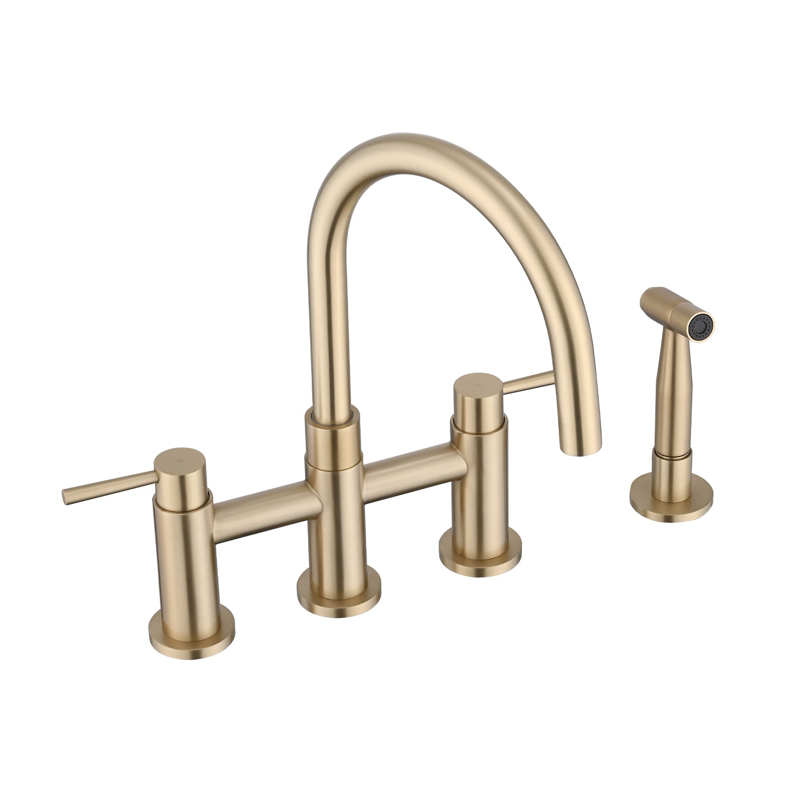 Double Handle Bridge Kitchen Faucet with Side Spray brushed gold-stainless steel