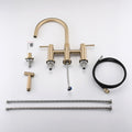 Double Handle Bridge Kitchen Faucet with Side Spray brushed gold-stainless steel