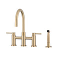 Double Handle Bridge Kitchen Faucet with Side Spray brushed gold-stainless steel