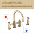 Double Handle Bridge Kitchen Faucet with Side Spray brushed gold-stainless steel