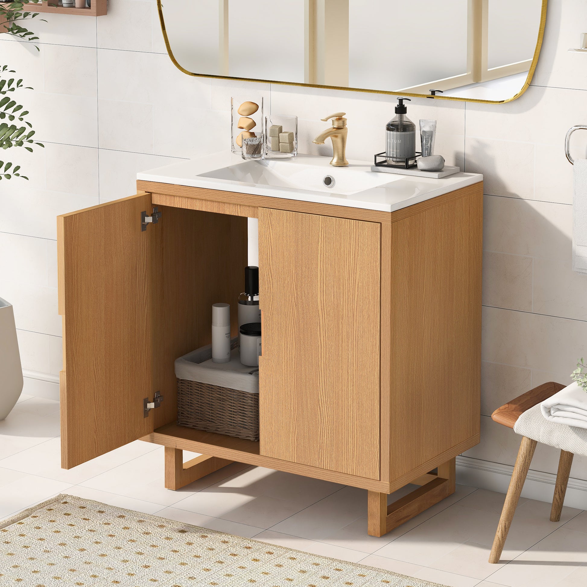 30" Bathroom vanity Set with Sink, Combo Cabinet burly wood-bathroom-solid wood+mdf