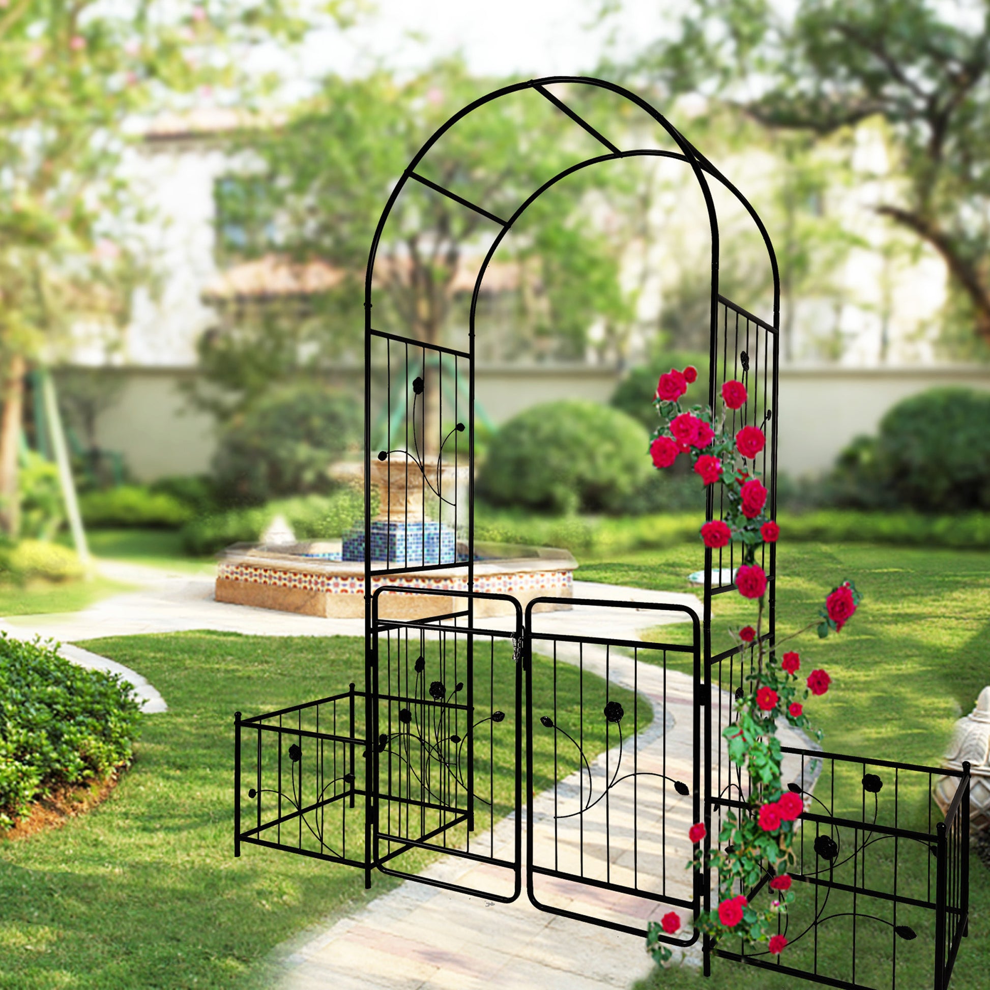 Metal Garden Arch With Gate 79.5'' Wide X 86.6''