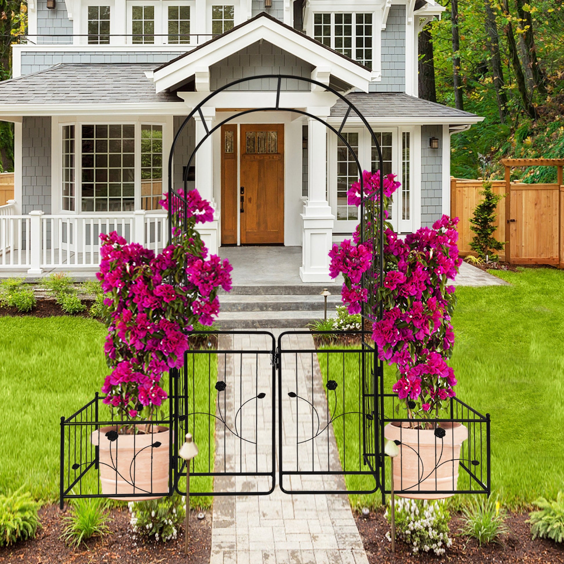 Metal Garden Arch With Gate 79.5'' Wide X 86.6''