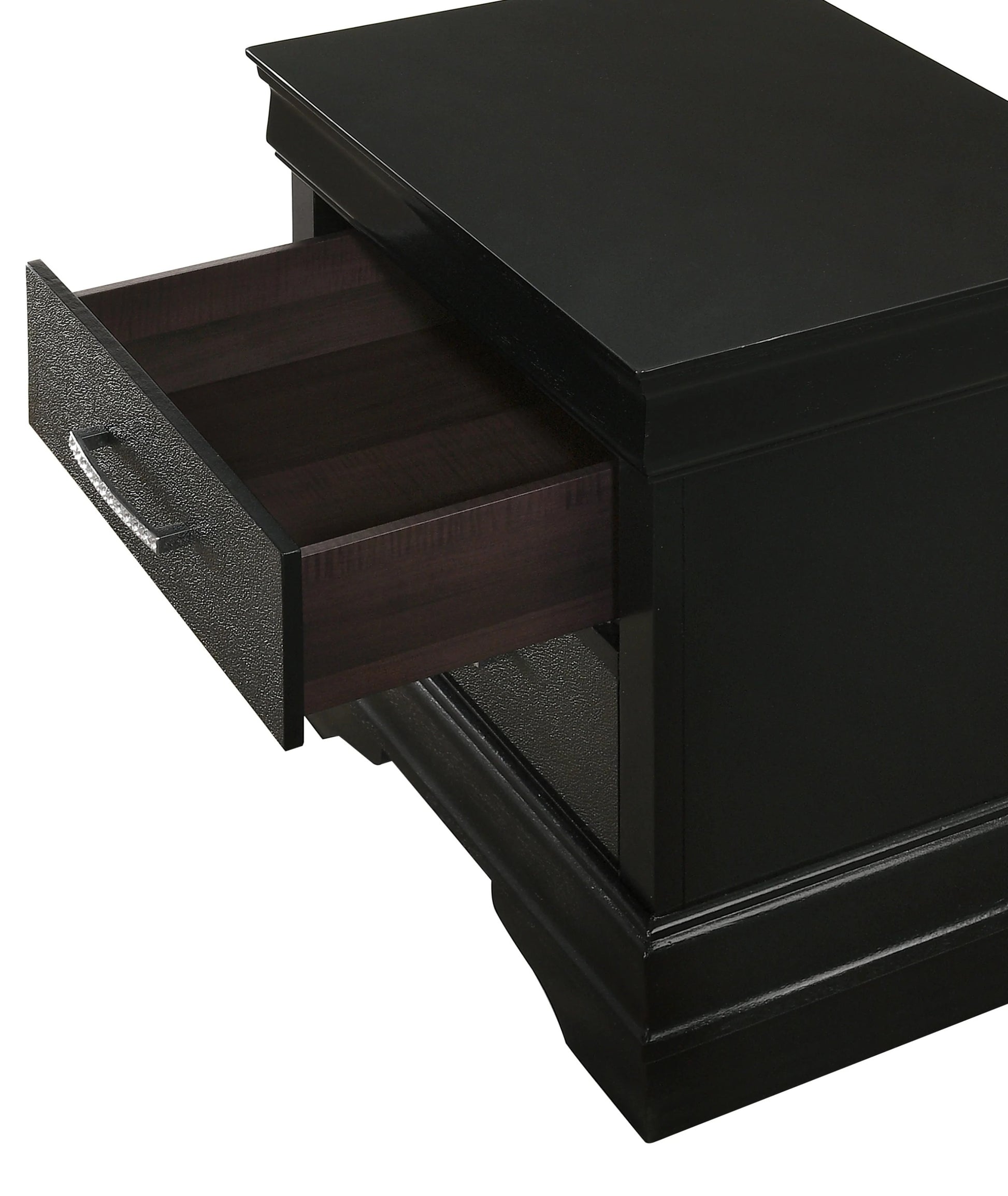 1pc Modern Glam Style Two Drawers Nightstand Black black-solid wood