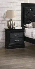 1pc Modern Glam Style Two Drawers Nightstand Black black-solid wood