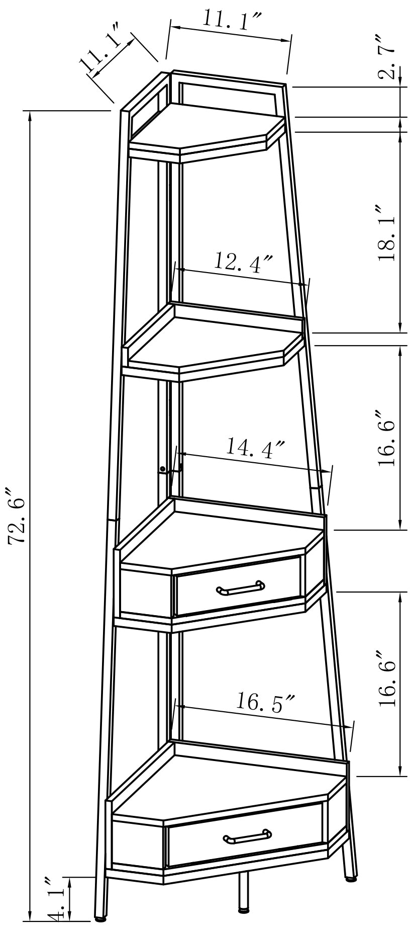 W82151008 Corner Shelf with Two Drawers 72.64''