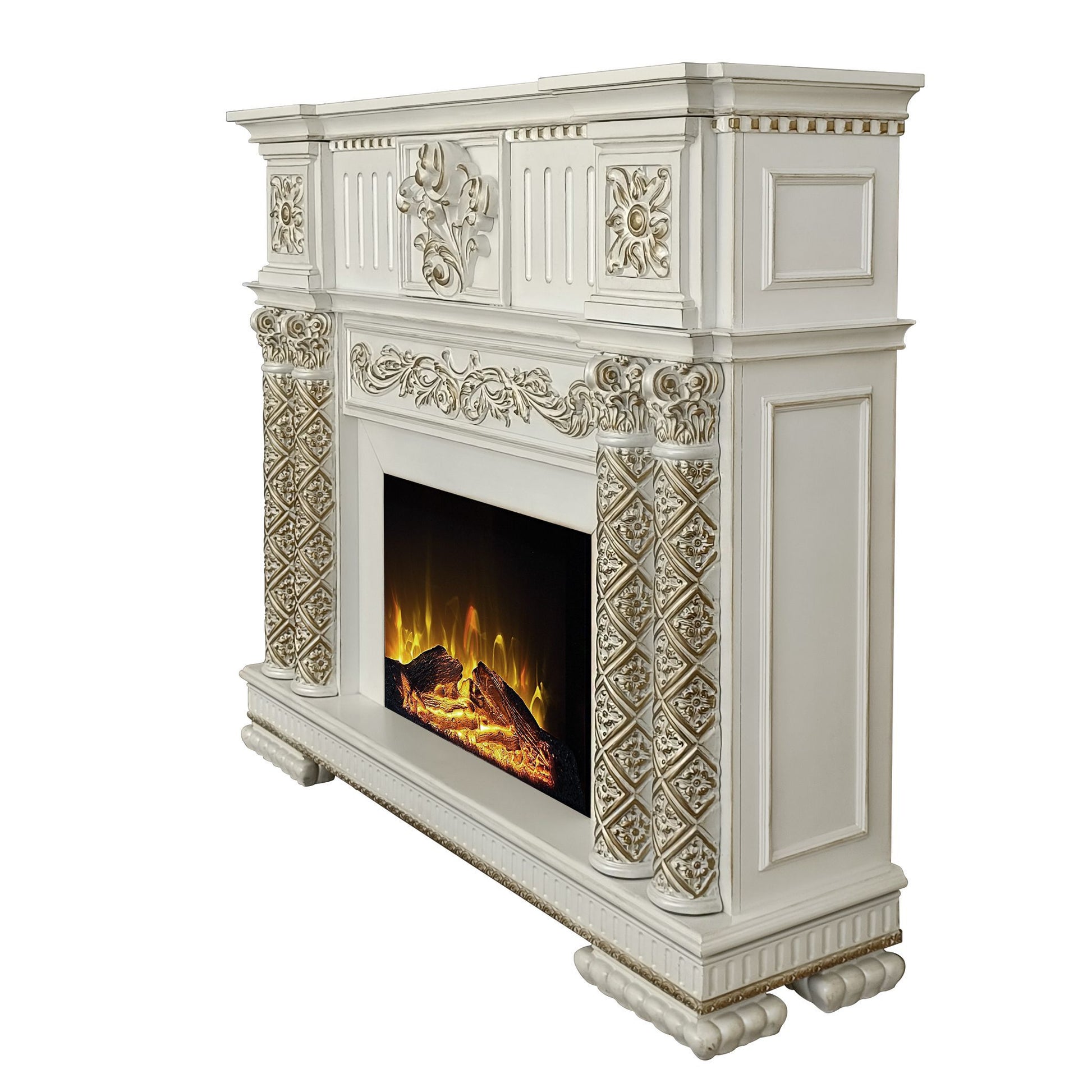 ACME Vendome FIREPLACE Antique Pearl Finish AC01313 antique white-solid wood+mdf