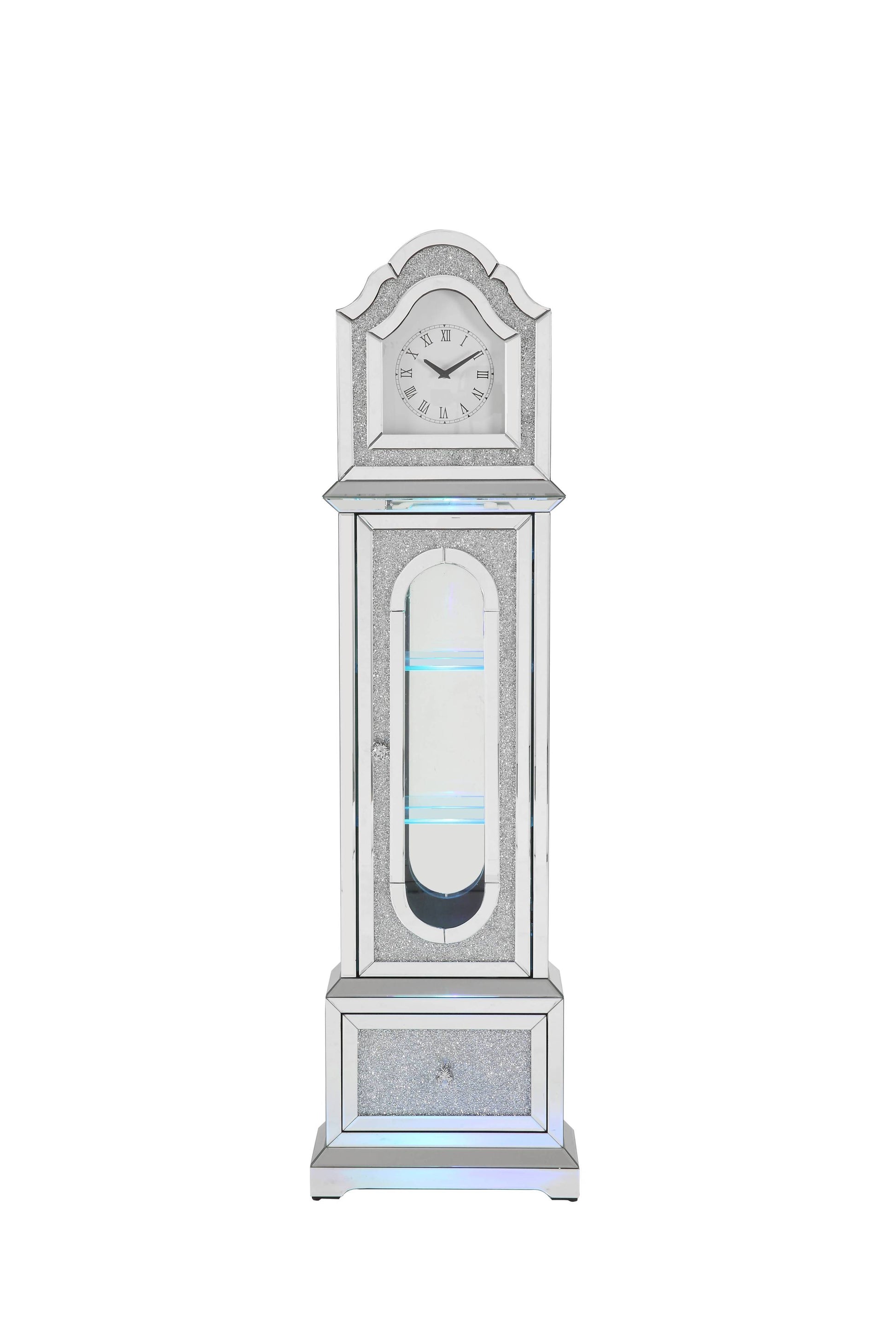 ACME Noralie GRANDFATHER CLOCK W LED Mirrored & Faux silver-glass