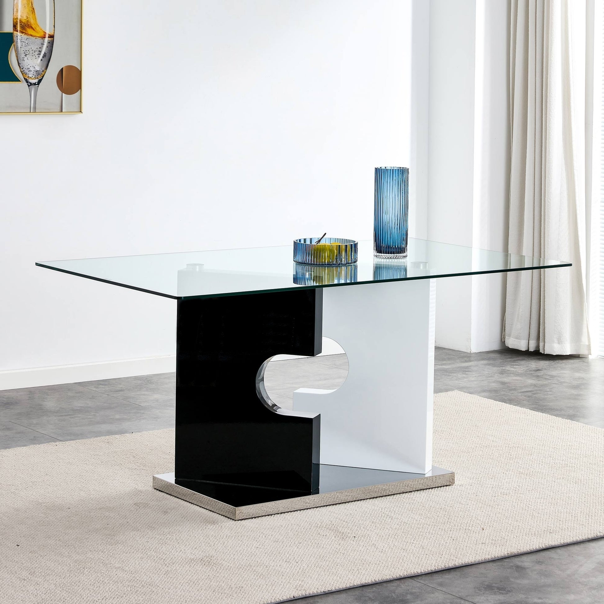 Large Modern Minimalist Rectangular Glass Dining Table transparent-glass