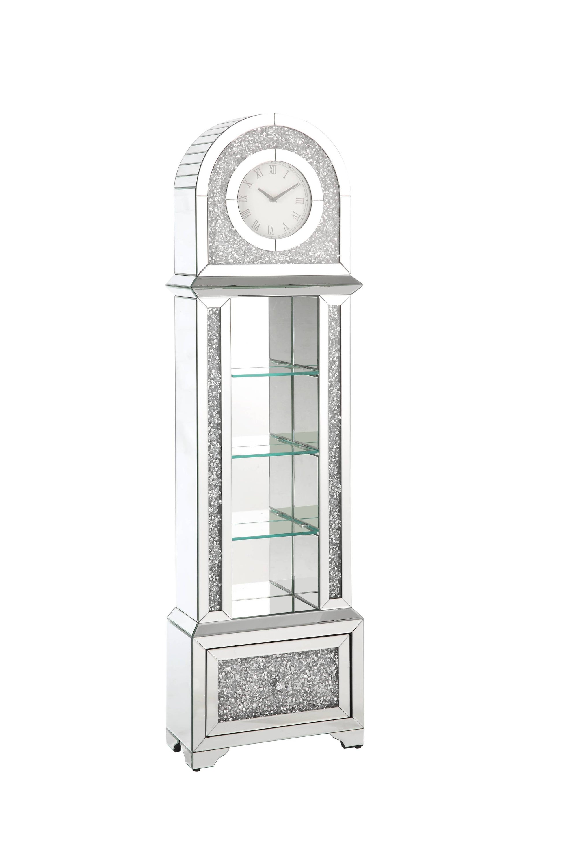 ACME Noralie GRANDFATHER CLOCK W LED Mirrored & Faux silver-glass