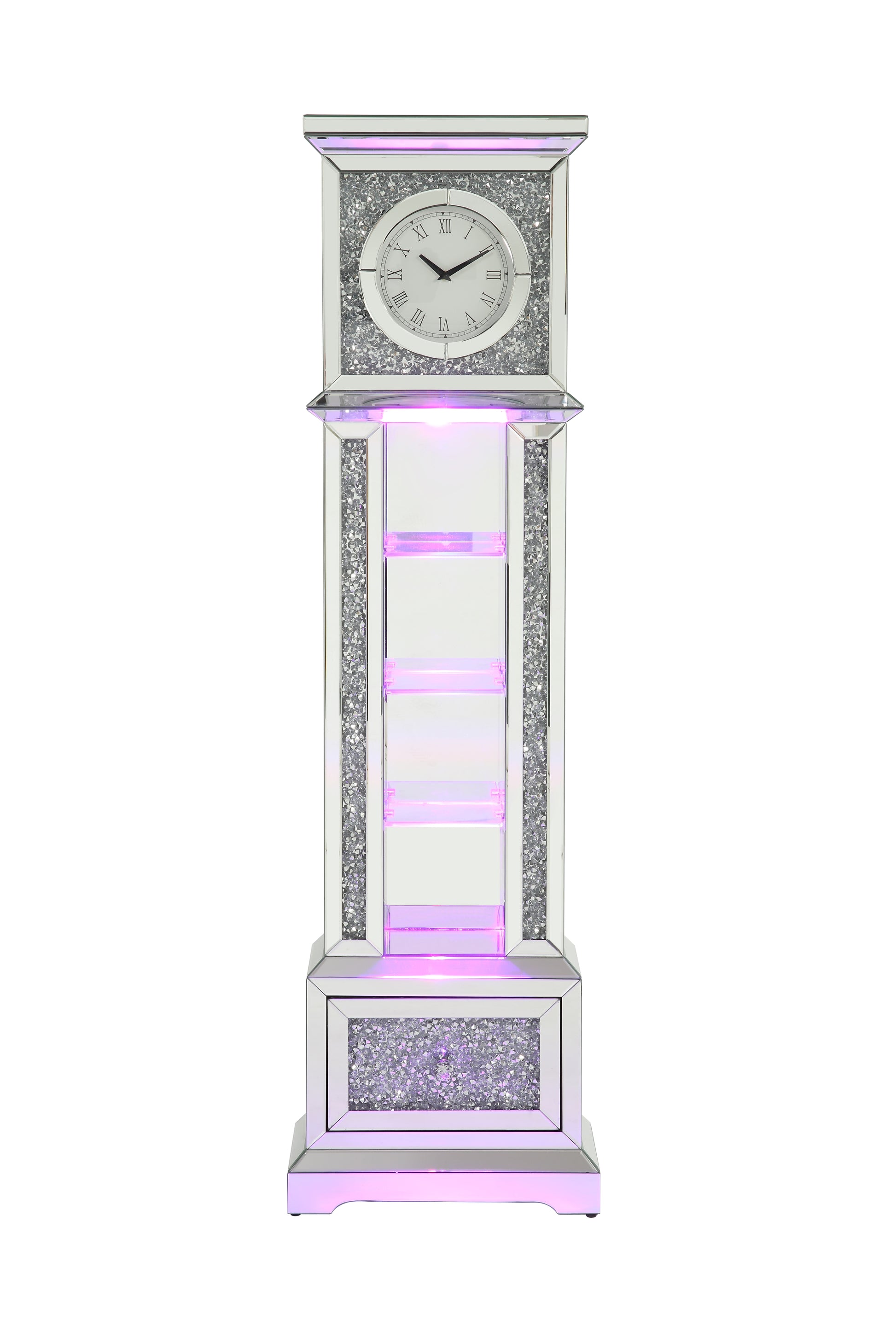 ACME Noralie GRANDFATHER CLOCK W LED Mirrored & Faux silver-glass