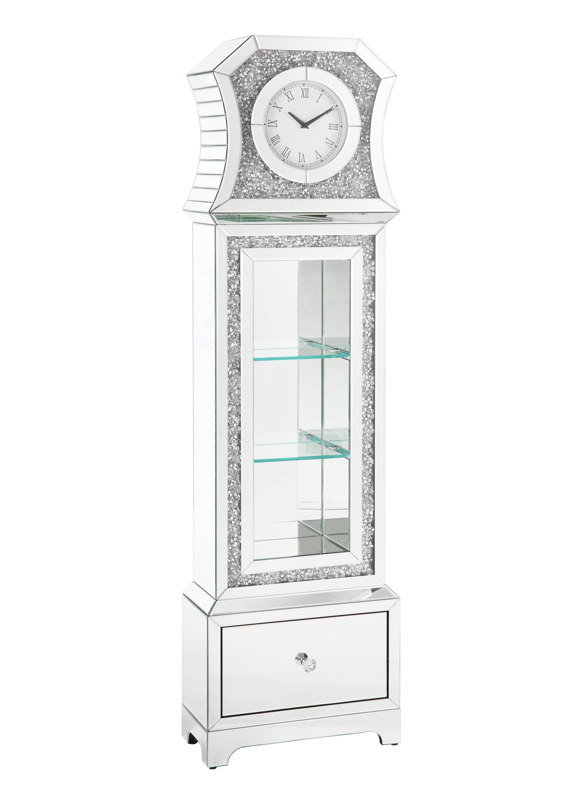 ACME Noralie GRANDFATHER CLOCK W LED Mirrored & Faux silver-glass