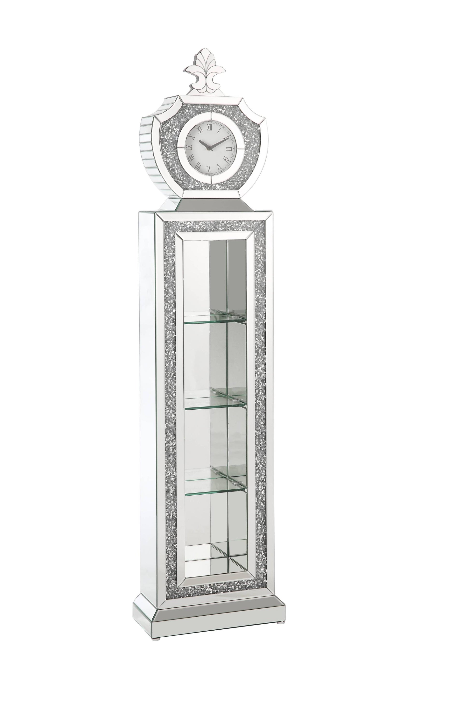 ACME Noralie GRANDFATHER CLOCK W LED Mirrored & Faux silver-glass