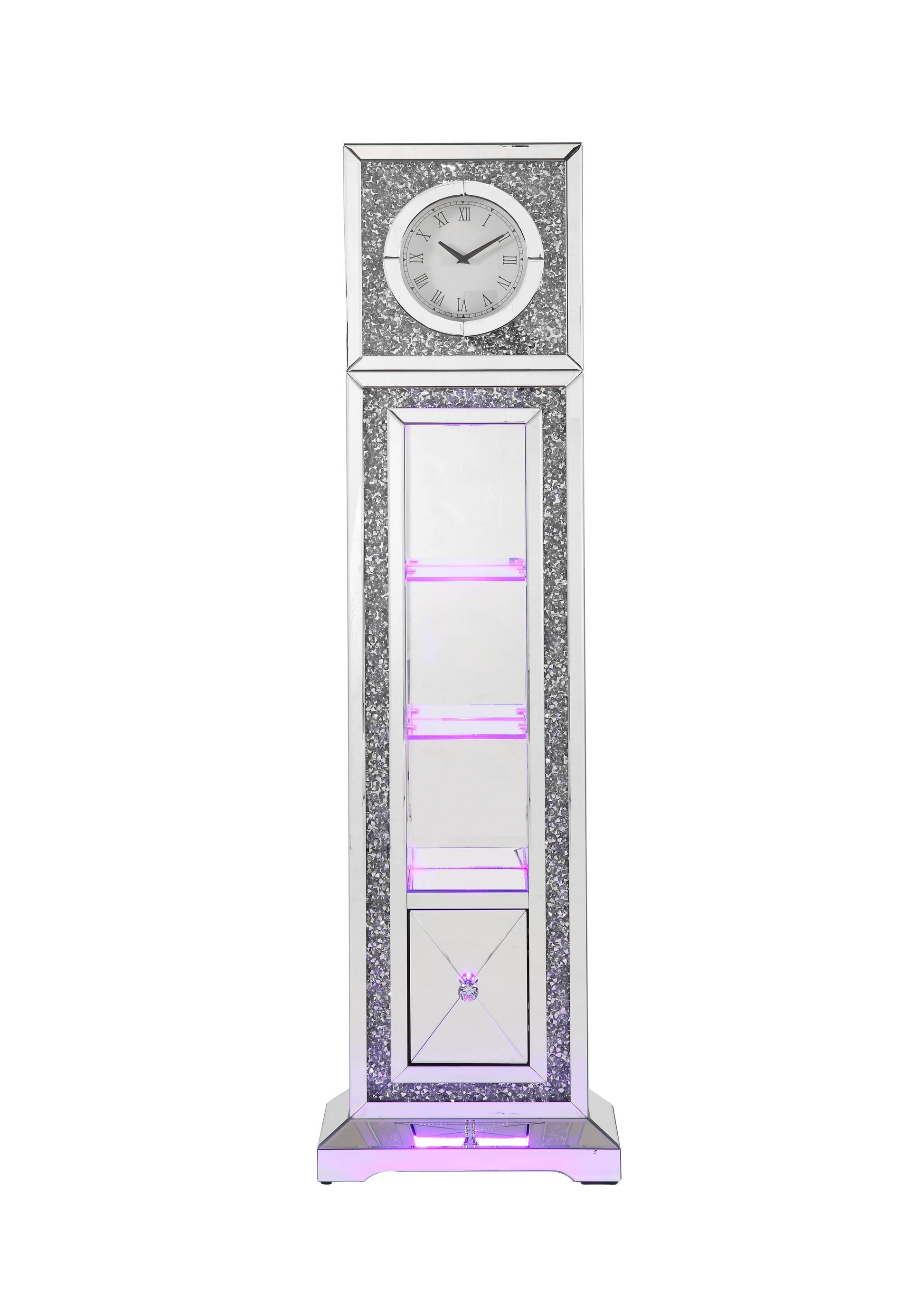 ACME Noralie GRANDFATHER CLOCK W LED Mirrored & Faux silver-glass