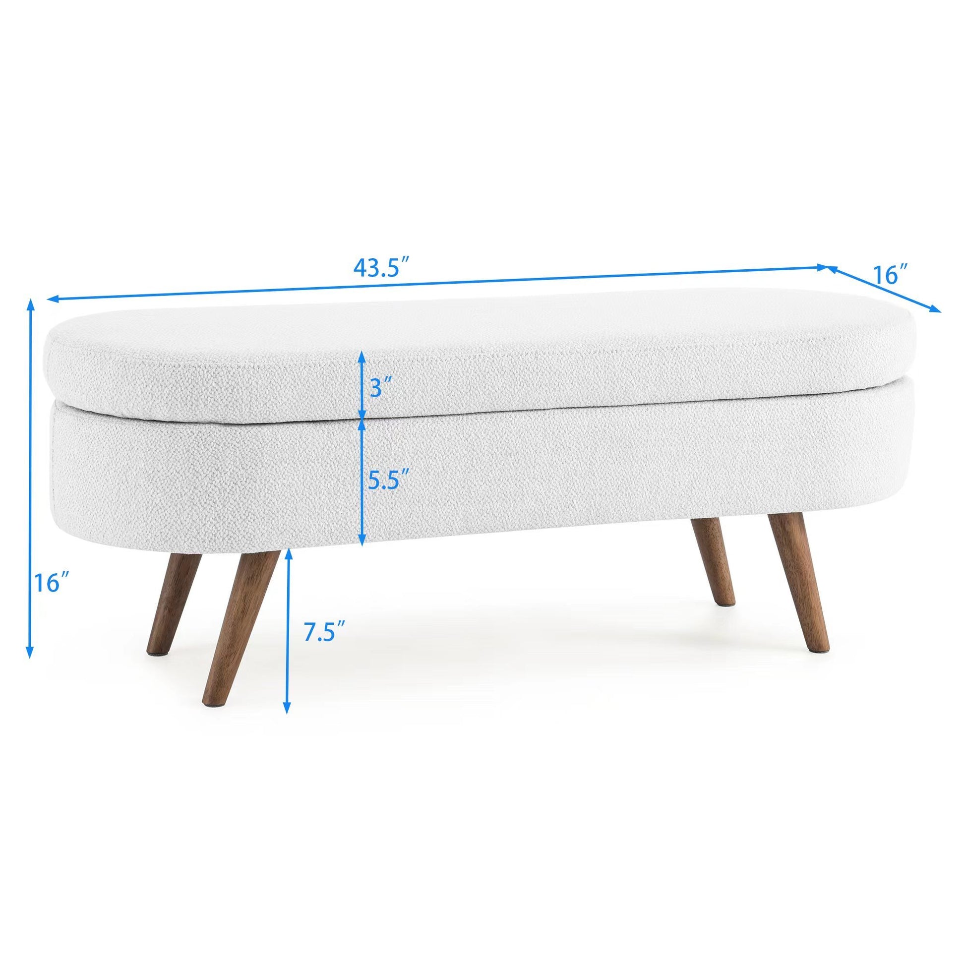 Ottoman Oval Storage Bench,Rubber Wood Legs,White white-linen