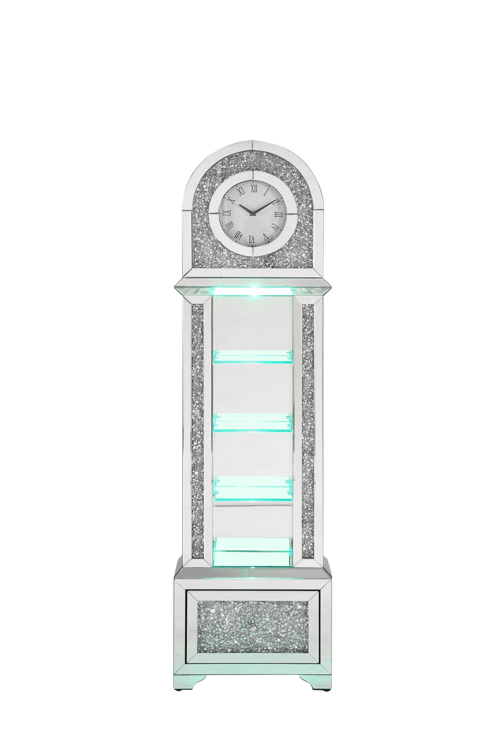 ACME Noralie GRANDFATHER CLOCK W LED Mirrored & Faux silver-glass