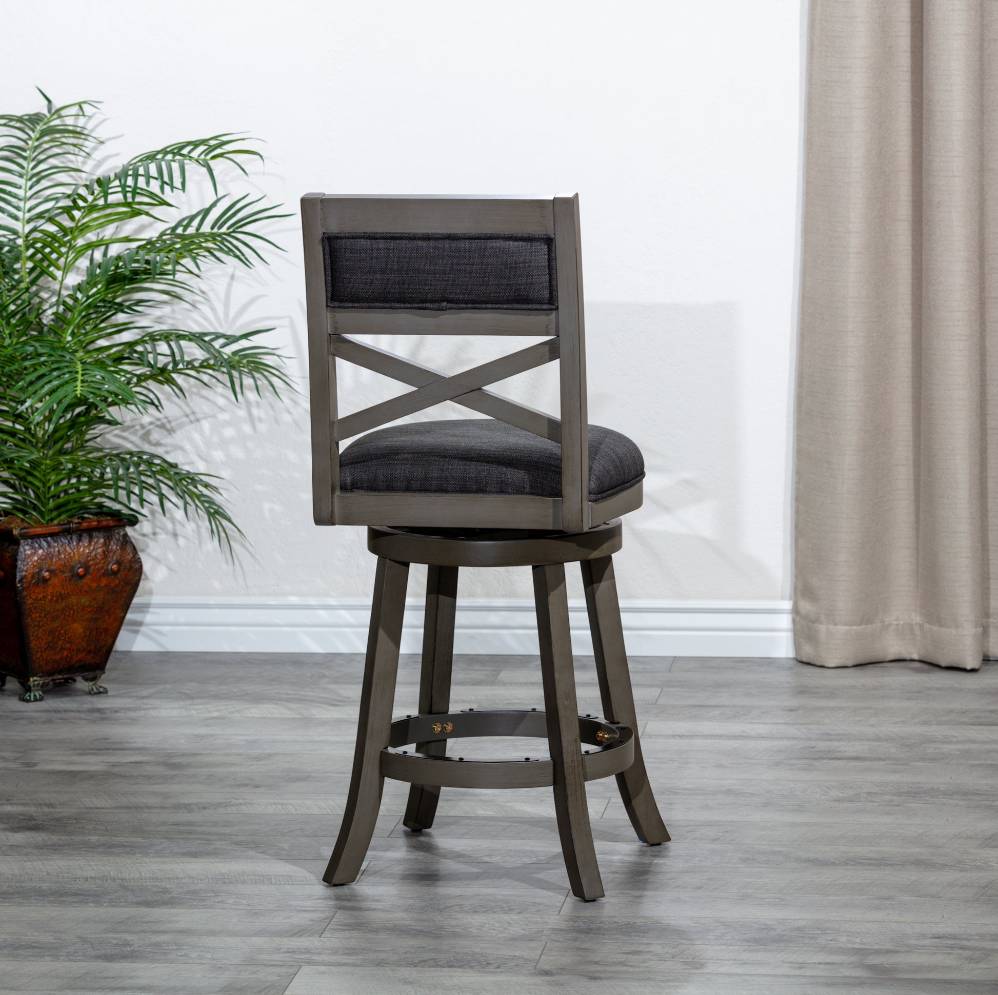 30" Bar Height X Back Swivel Stool, Weathered Gray gray-fabric