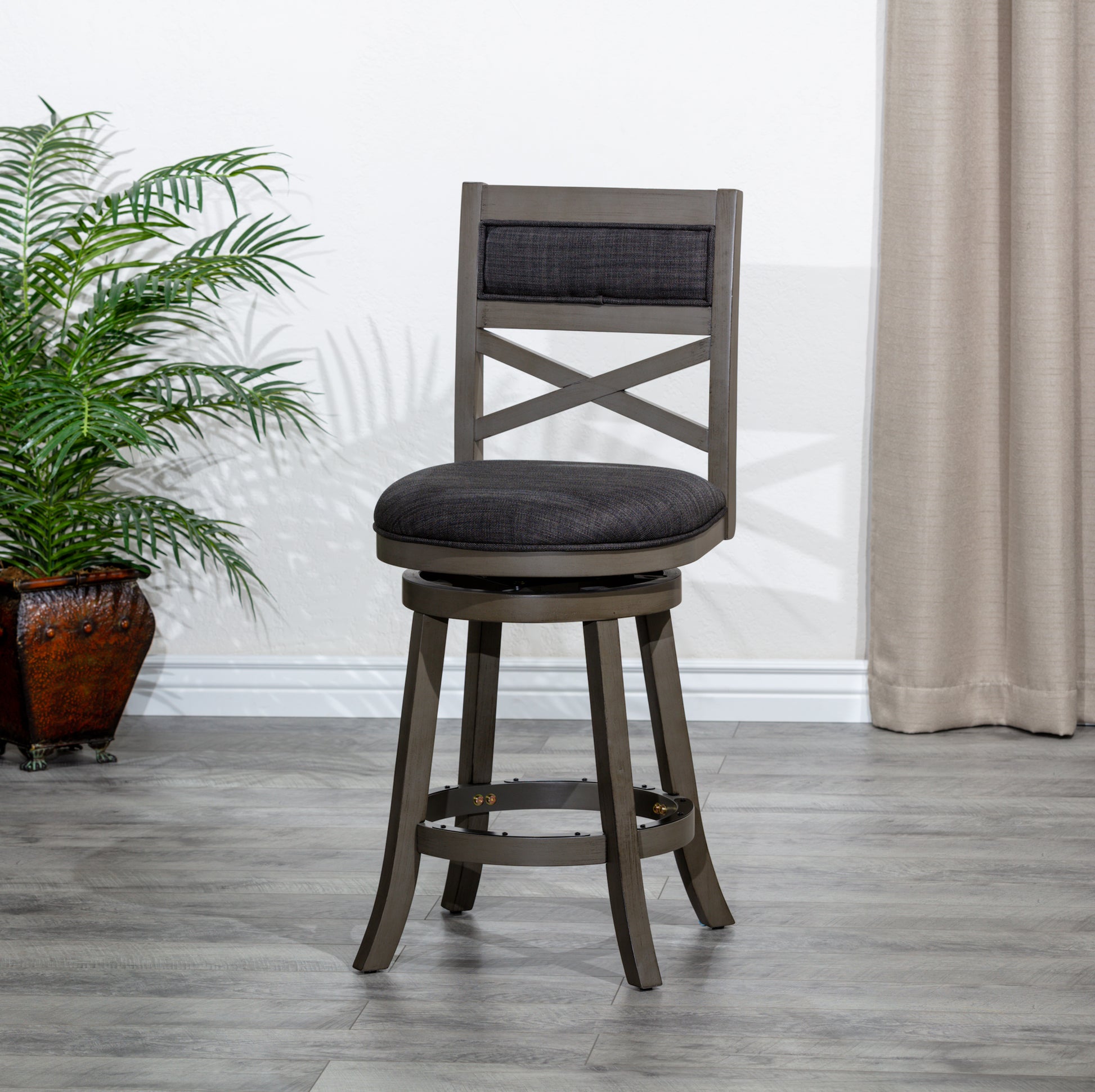 30" Bar Height X Back Swivel Stool, Weathered Gray gray-fabric