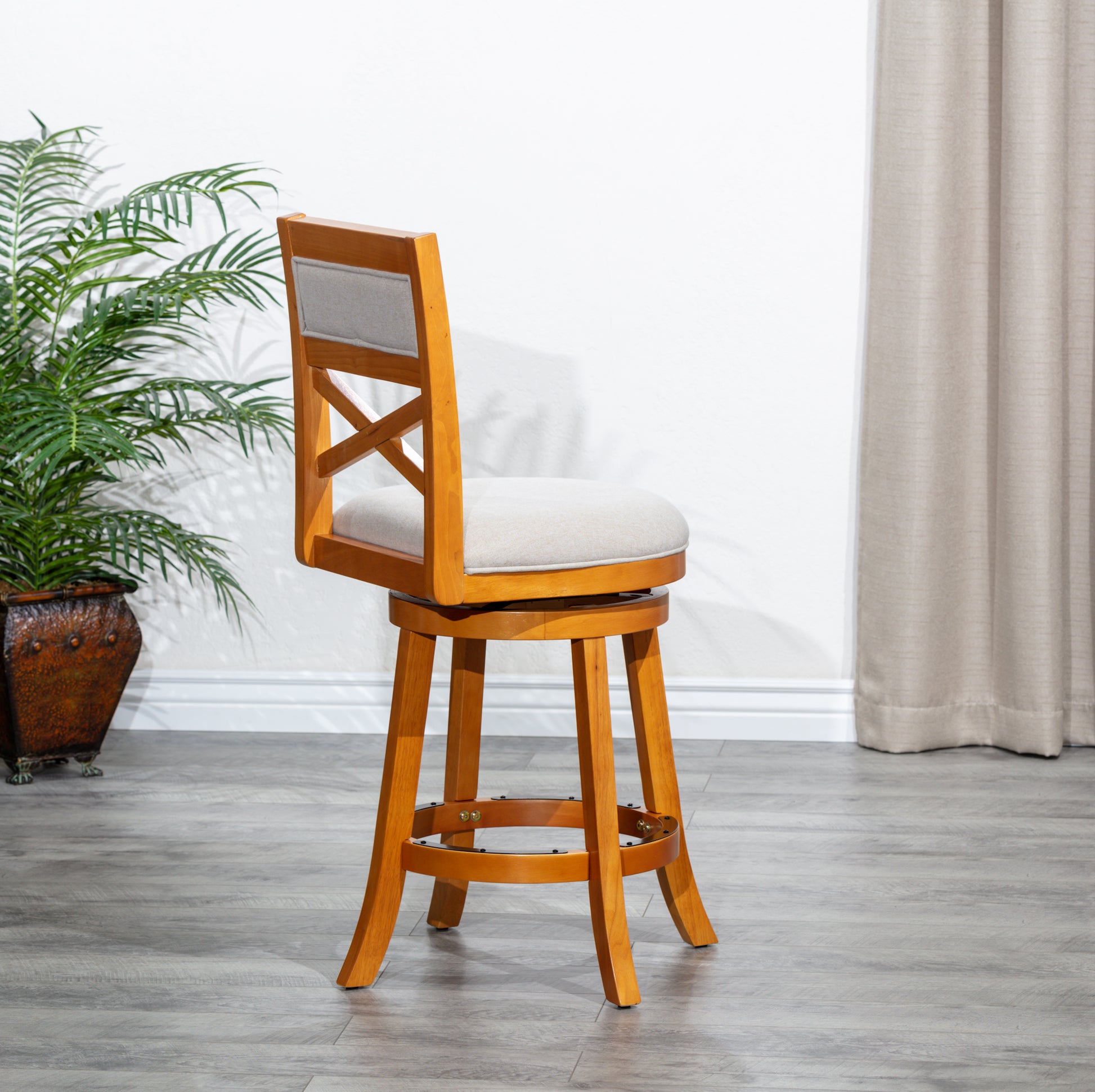 30" Bar Height X Back Swivel Stool, Natural Finish natural-fabric