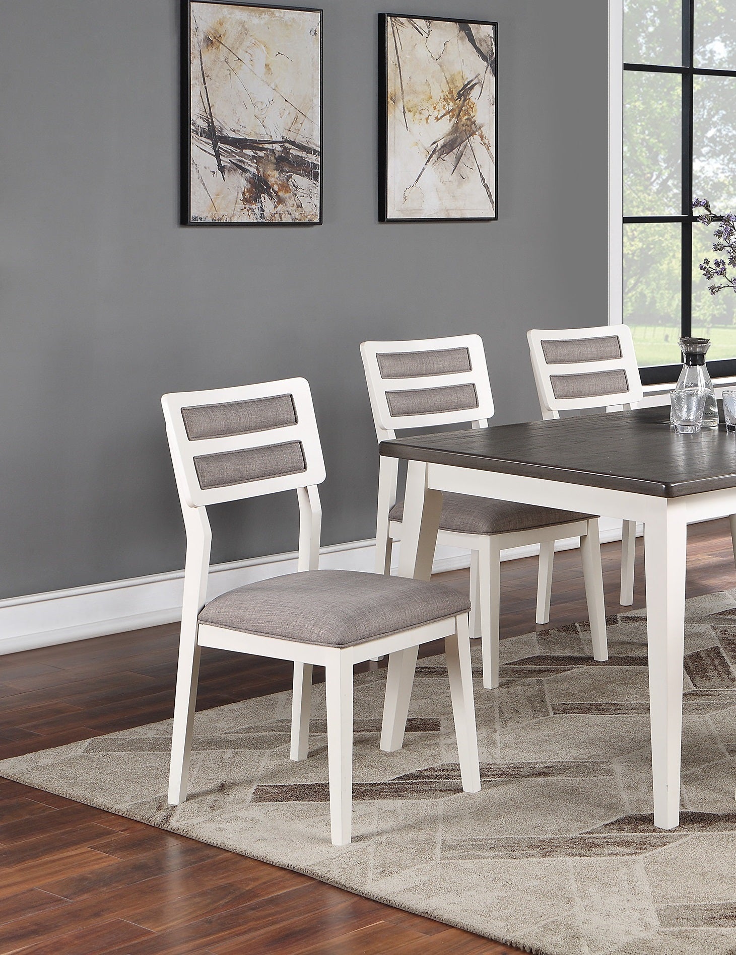 Beautiful Unique Set of 2 Side Chairs White And Grey white+gray-white-dining